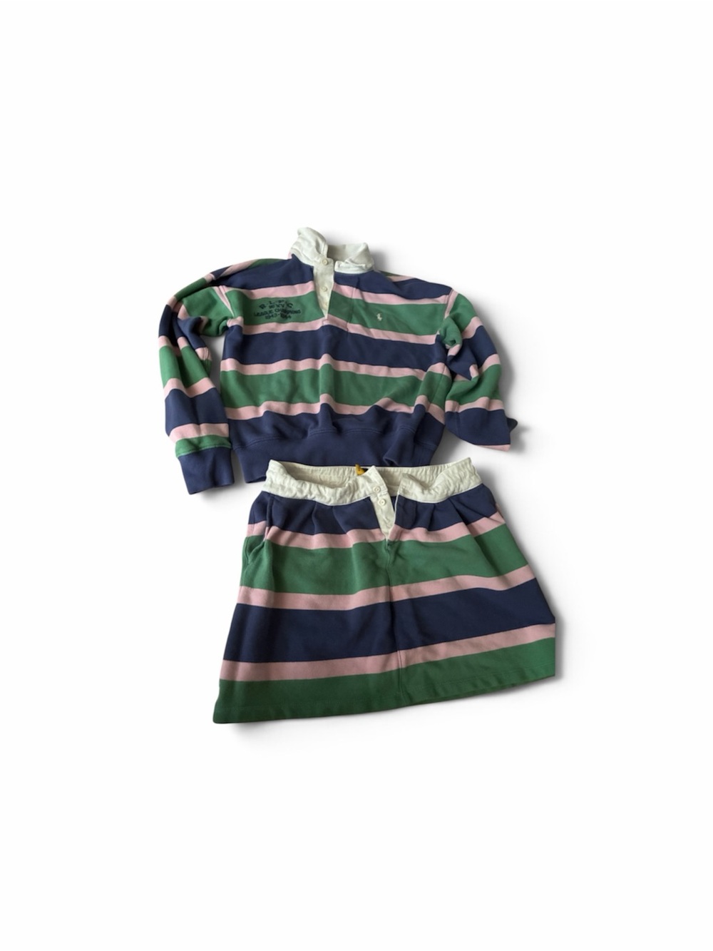 Polo by Ralph Lauren Girls' Navy, Green & Pink Striped Pajama Set